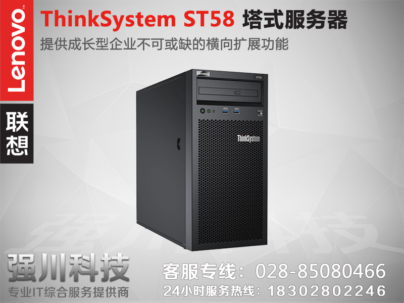 联想（ThinkSystem）ST58(替代TS250机型)入门级单路塔式服务器主机 至强E-2124G 4核3.4G CPU主机 16GB内存+3块1TB企业级硬 产品图